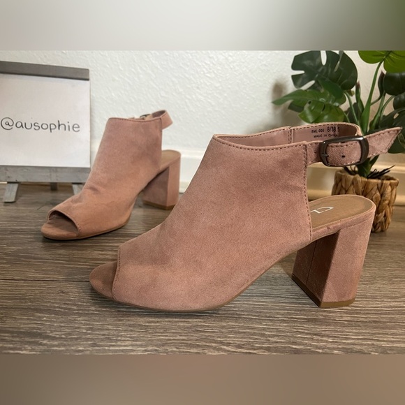 Chinese laundry pink suede-like chunky peep toe sandals size 8 - Picture 3 of 11